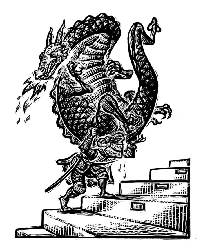 Knight and Dragon Illustration © Bill Russell