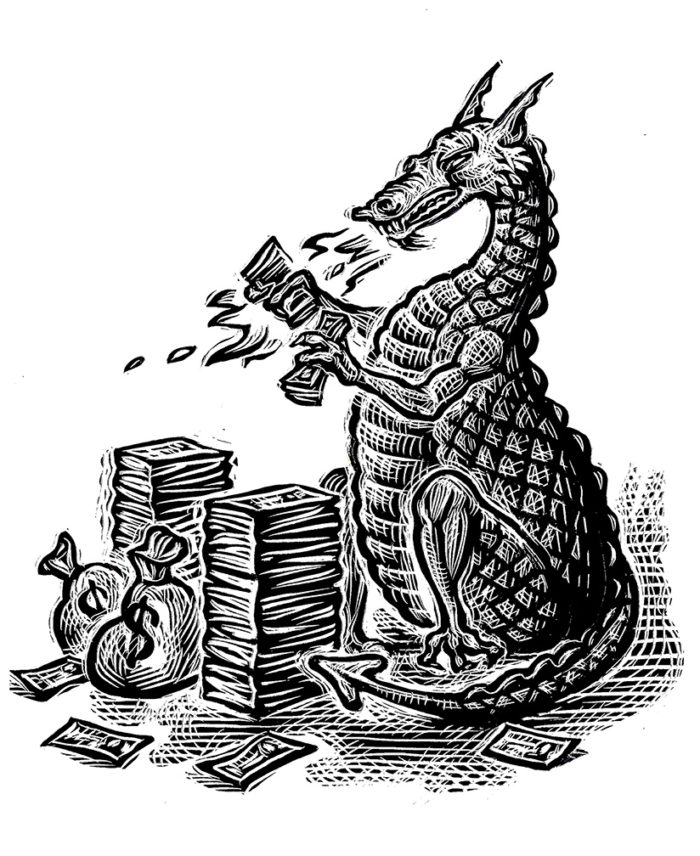 Dragon Burning through Money Illustration © Bill Russell